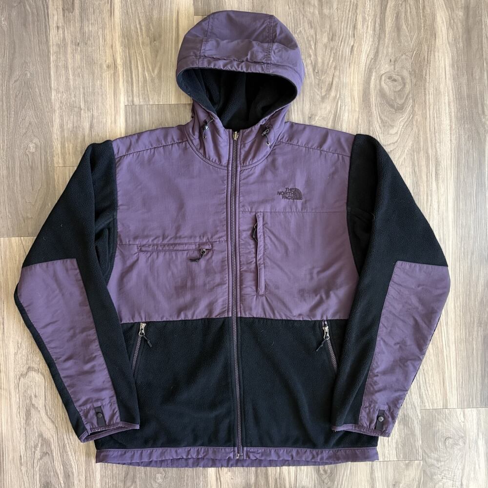 Vintage The North Face Hooded Denali Jacket Men's Size L Purple Black Fleece